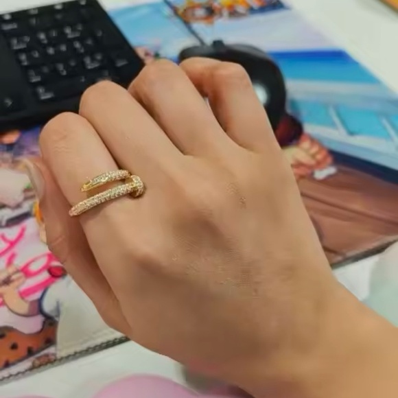 Juste Un Clou Nail Gold Zirconia Adjustable Ring - Picture 12 of 14